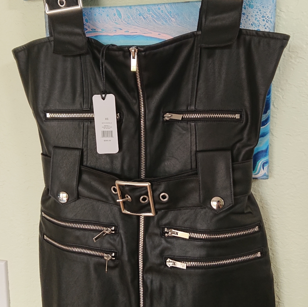 WeWoreWhat Moto Vegan Leather Overalls XS - Picture 12 of 16